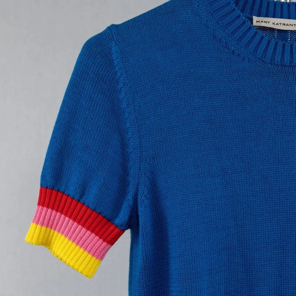 Mary Katrantzou Contrast Trim Knit Top in Cobalt Blue Cotton size S